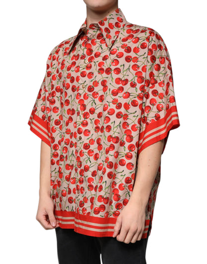 Dolce &amp; Gabbana Beige Körsbärsskjorta med knappar för män