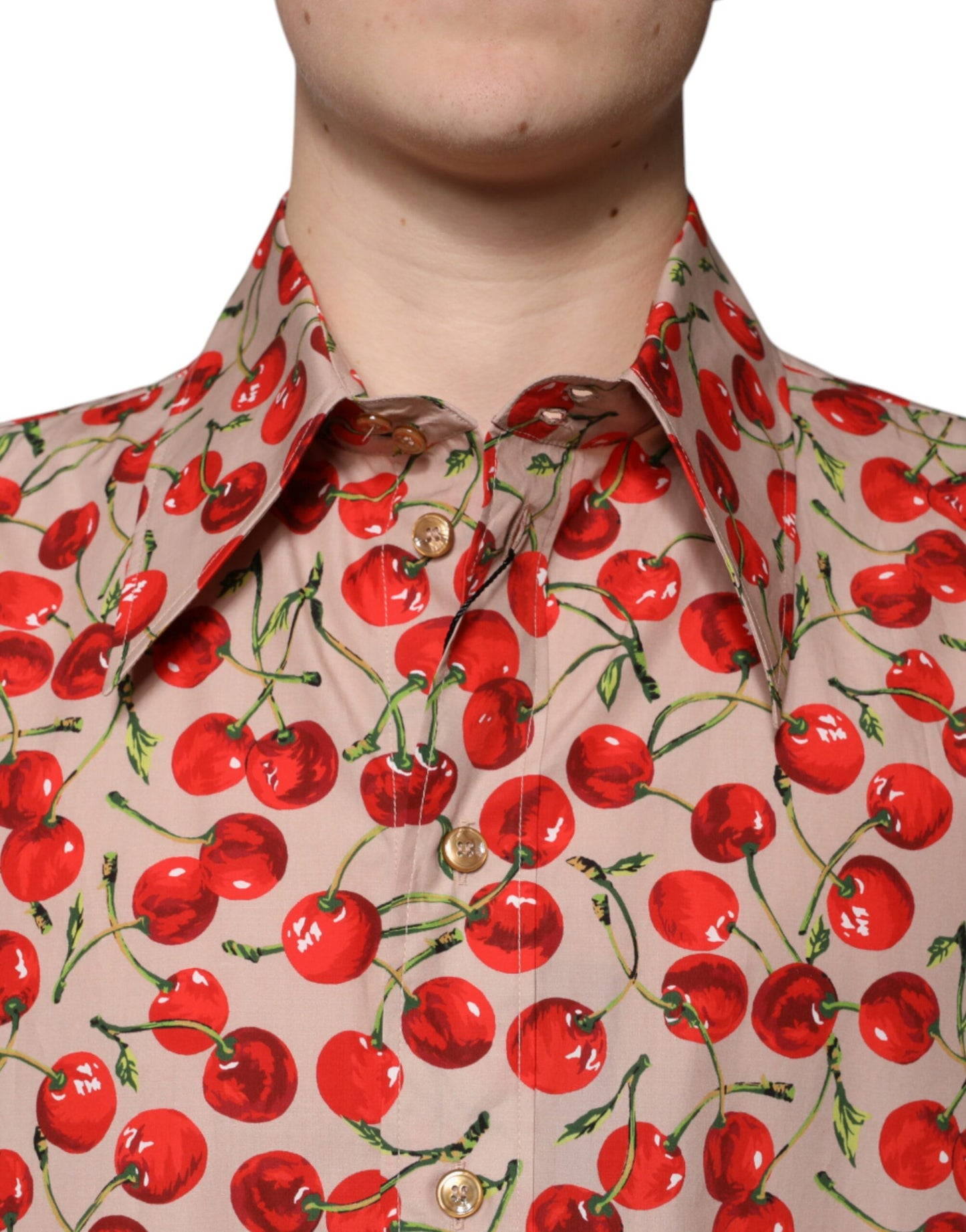 Dolce &amp; Gabbana Beige Körsbärsskjorta med knappar för män