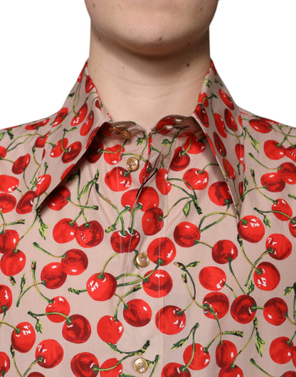 Dolce &amp; Gabbana Beige Körsbärsskjorta med knappar för män