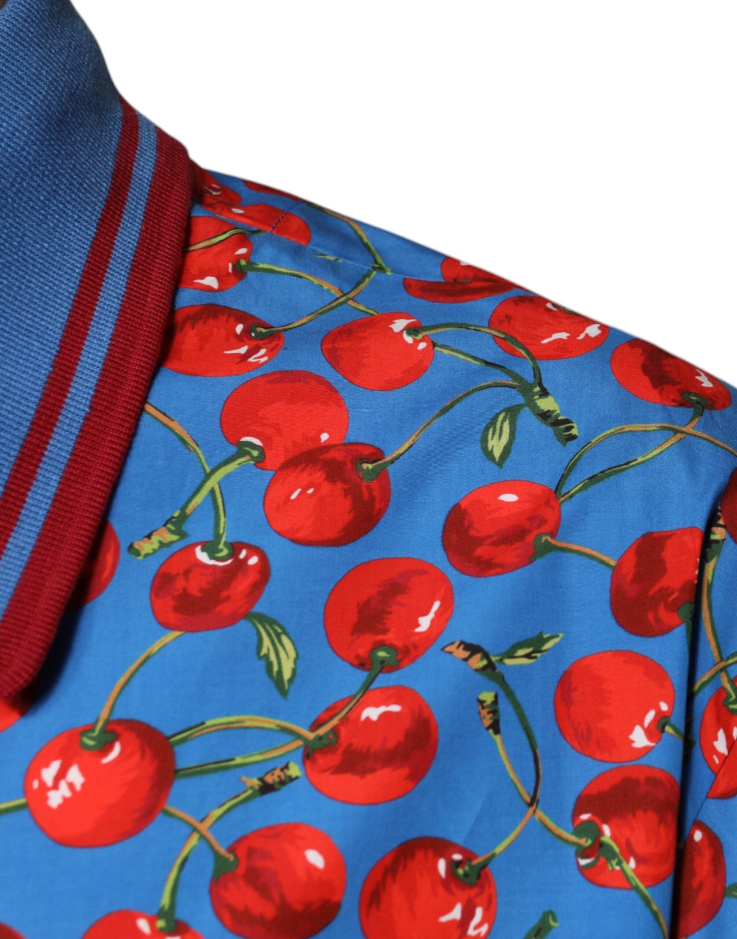 Dolce &amp; Gabbana Blå Körsbärsbomullskrage Herrpolo T-shirt