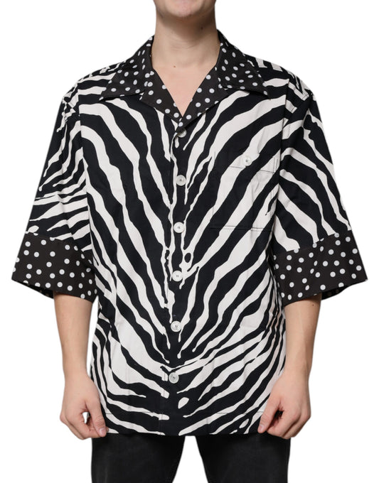 Dolce &amp; Gabbana Svartvit Zebraskjorta med knappar i överdimensionerad storlek