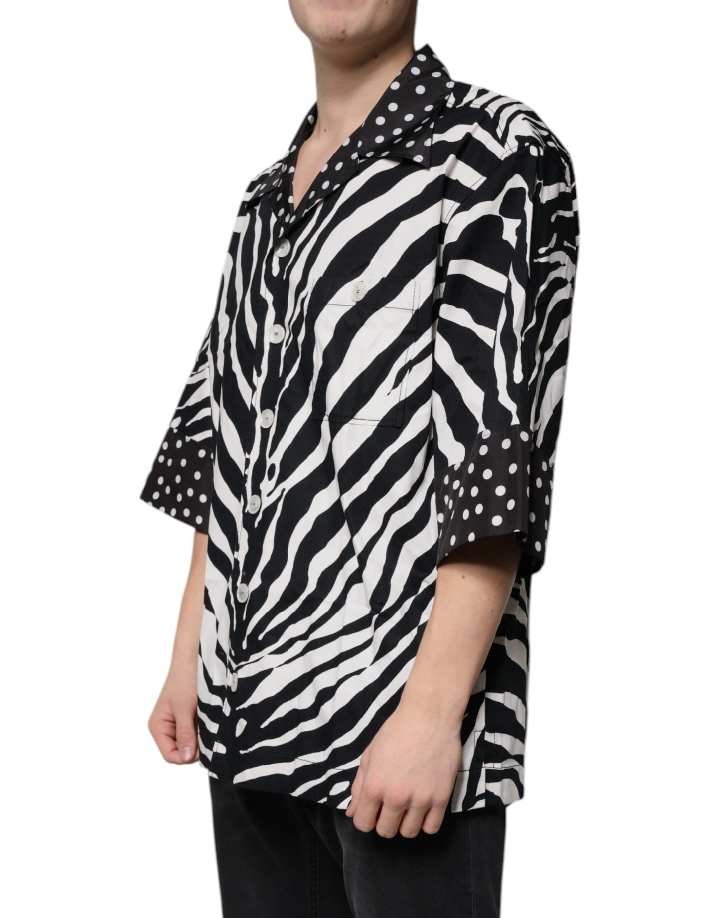 Dolce &amp; Gabbana Svartvit Zebraskjorta med knappar i överdimensionerad storlek