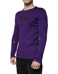 Dolce & Gabbana Purple Cotton Round Neck Pullover Men Sweater