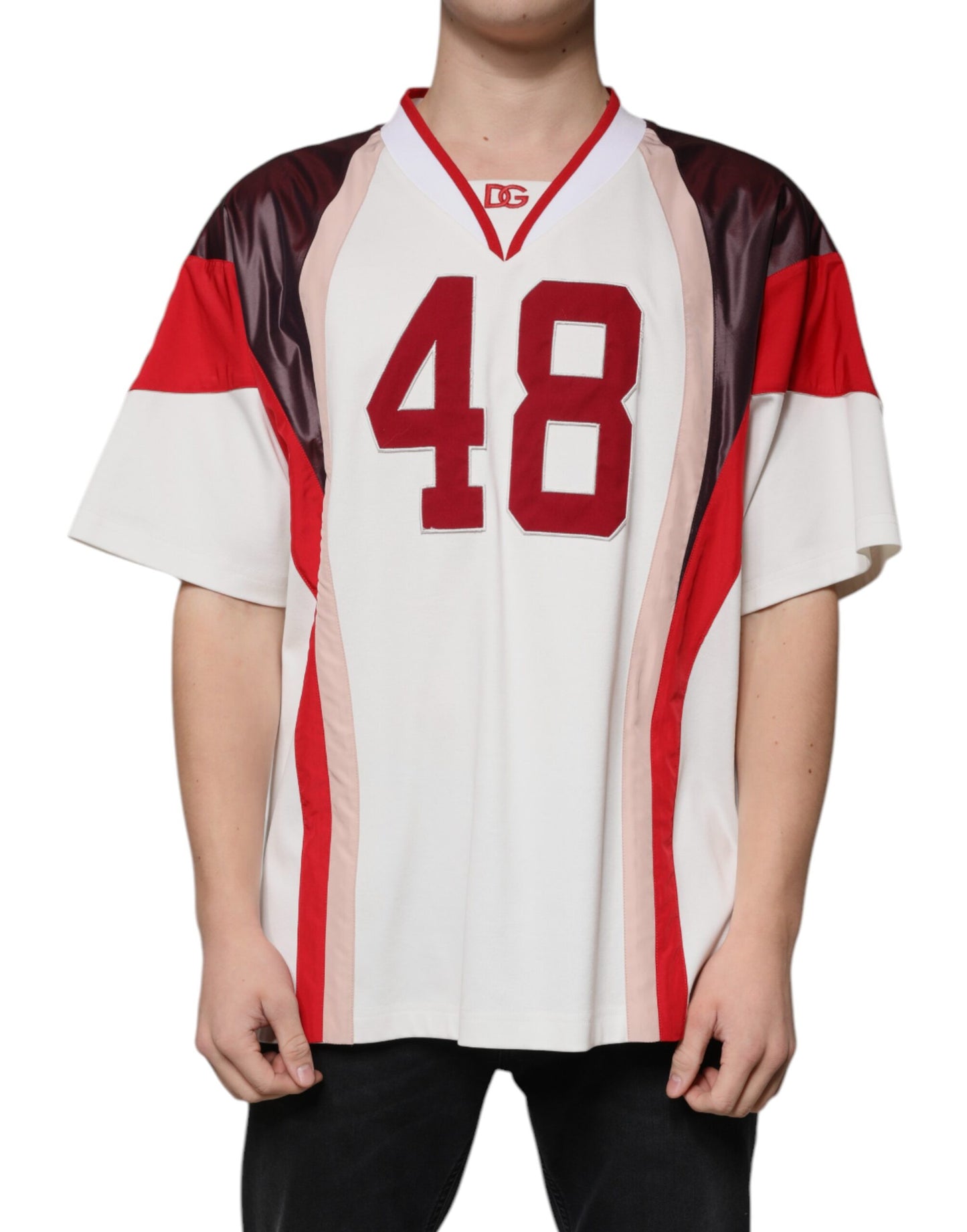 Dolce &amp; Gabbana Flerfärgad Logo Jersey Bomulls T-shirt med V-ringning