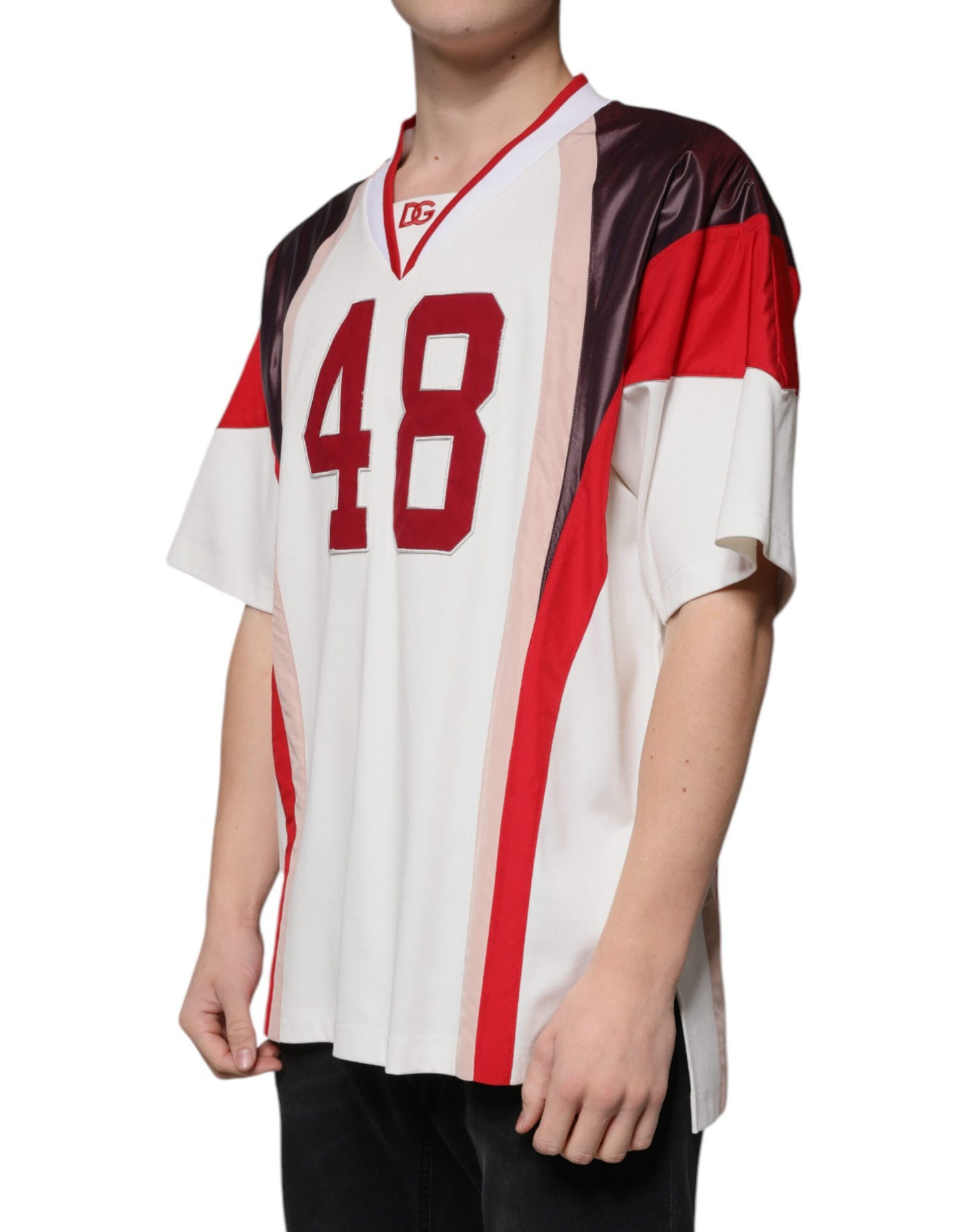 Dolce &amp; Gabbana Flerfärgad Logo Jersey Bomulls T-shirt med V-ringning