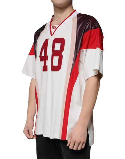 Dolce &amp; Gabbana Flerfärgad Logo Jersey Bomulls T-shirt med V-ringning