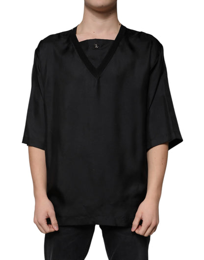Dolce &amp; Gabbana Svart bomulls-t-shirt med fyrkantig halsringning och kortärmad design