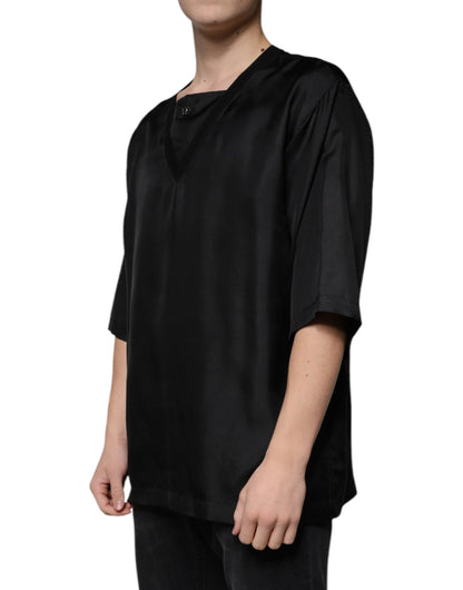 Dolce &amp; Gabbana Svart bomulls-t-shirt med fyrkantig halsringning och kortärmad design