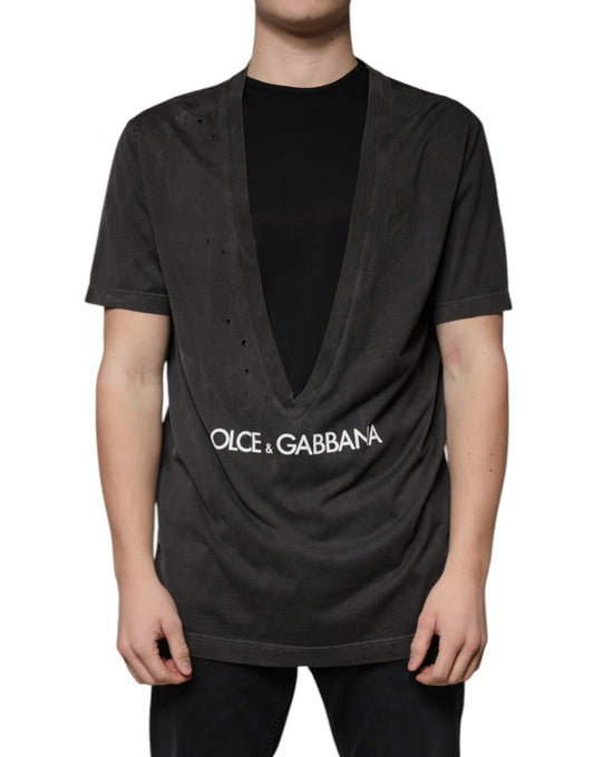 Dolce &amp; Gabbana svart bomulls-t-shirt med rund hals och korta ärmar