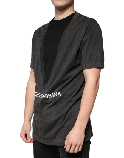 Dolce &amp; Gabbana svart bomulls-t-shirt med rund hals och korta ärmar