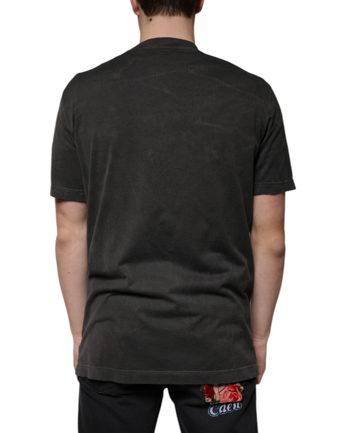 Dolce &amp; Gabbana svart bomulls-t-shirt med rund hals och korta ärmar