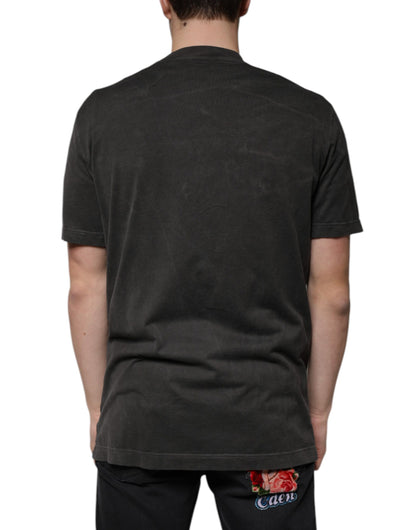 Dolce &amp; Gabbana svart bomulls-t-shirt med rund hals och korta ärmar