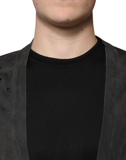 Dolce &amp; Gabbana svart bomulls-t-shirt med rund hals och korta ärmar