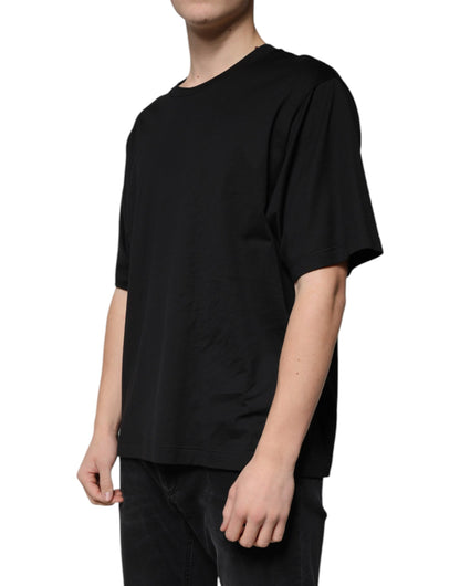 Dolce &amp; Gabbana svart bomulls-t-shirt med rund hals och korta ärmar