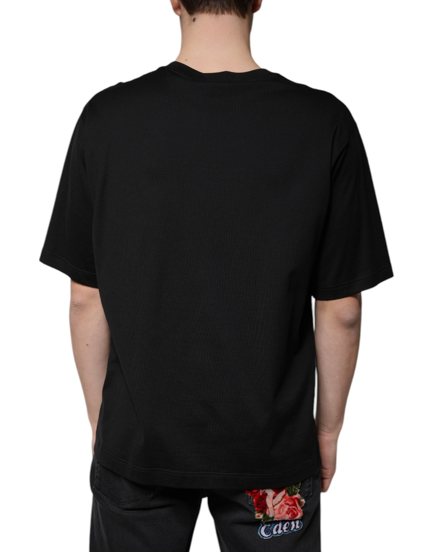 Dolce &amp; Gabbana svart bomulls-t-shirt med rund hals och korta ärmar