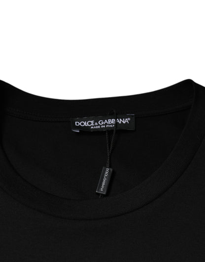 Dolce &amp; Gabbana svart bomulls-t-shirt med rund hals och korta ärmar