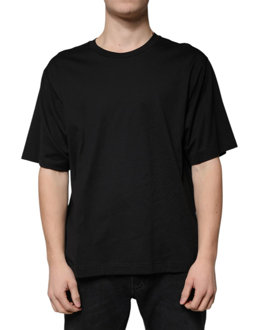 Dolce &amp; Gabbana svart bomulls-t-shirt med rund hals och korta ärmar