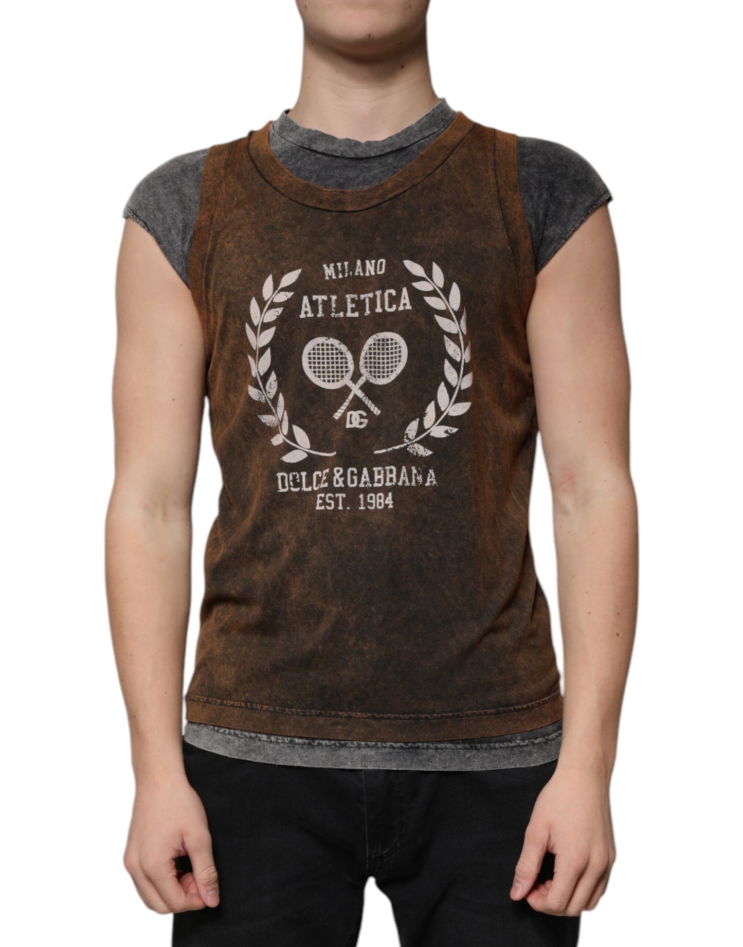 Dolce &amp; Gabbana Brun Bomulls-T-shirt Med Rund Hals Och Ärmlös