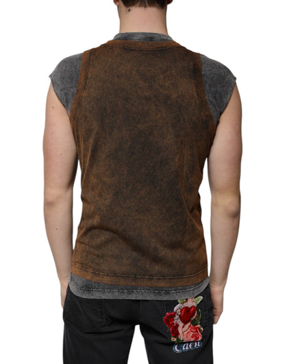 Dolce &amp; Gabbana Brun Bomulls-T-shirt Med Rund Hals Och Ärmlös