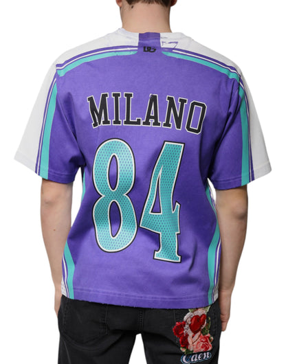 Dolce &amp; Gabbana Lilla Logo Jersey Bomull T-skjorte med V-hals