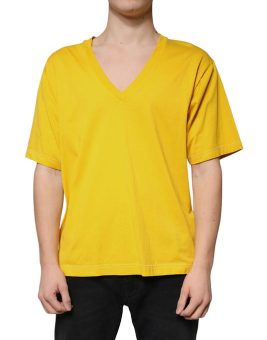 Dolce &amp; Gabbana Gul Bomulls-T-shirt Med V-Ringning Och Korta Ärmar