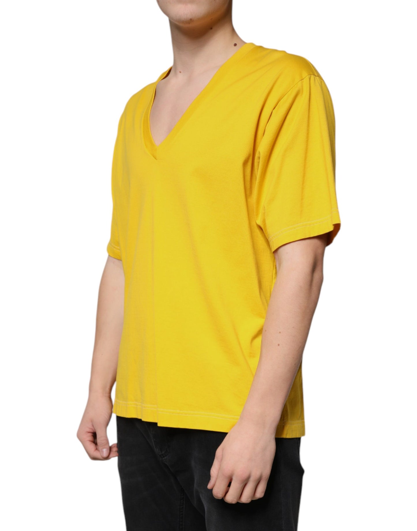 Dolce &amp; Gabbana Gul Bomulls-T-shirt Med V-Ringning Och Korta Ärmar