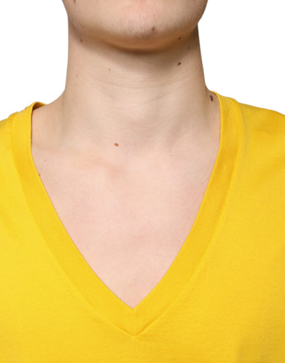 Dolce &amp; Gabbana Gul Bomulls-T-shirt Med V-Ringning Och Korta Ärmar