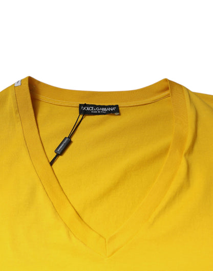 Dolce &amp; Gabbana Gul Bomulls-T-shirt Med V-Ringning Och Korta Ärmar