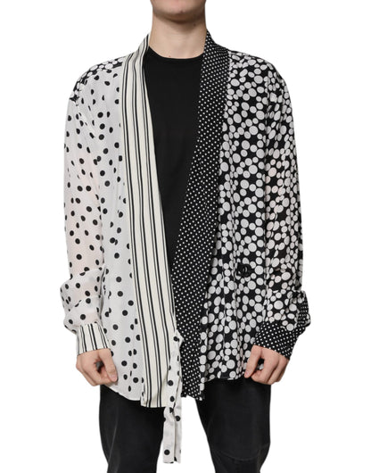 Dolce &amp; Gabbana Svart Vit Prickig Sidenskjorta Herr Casual
