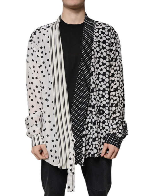 Dolce &amp; Gabbana Svart Vit Prickig Sidenskjorta Herr Casual