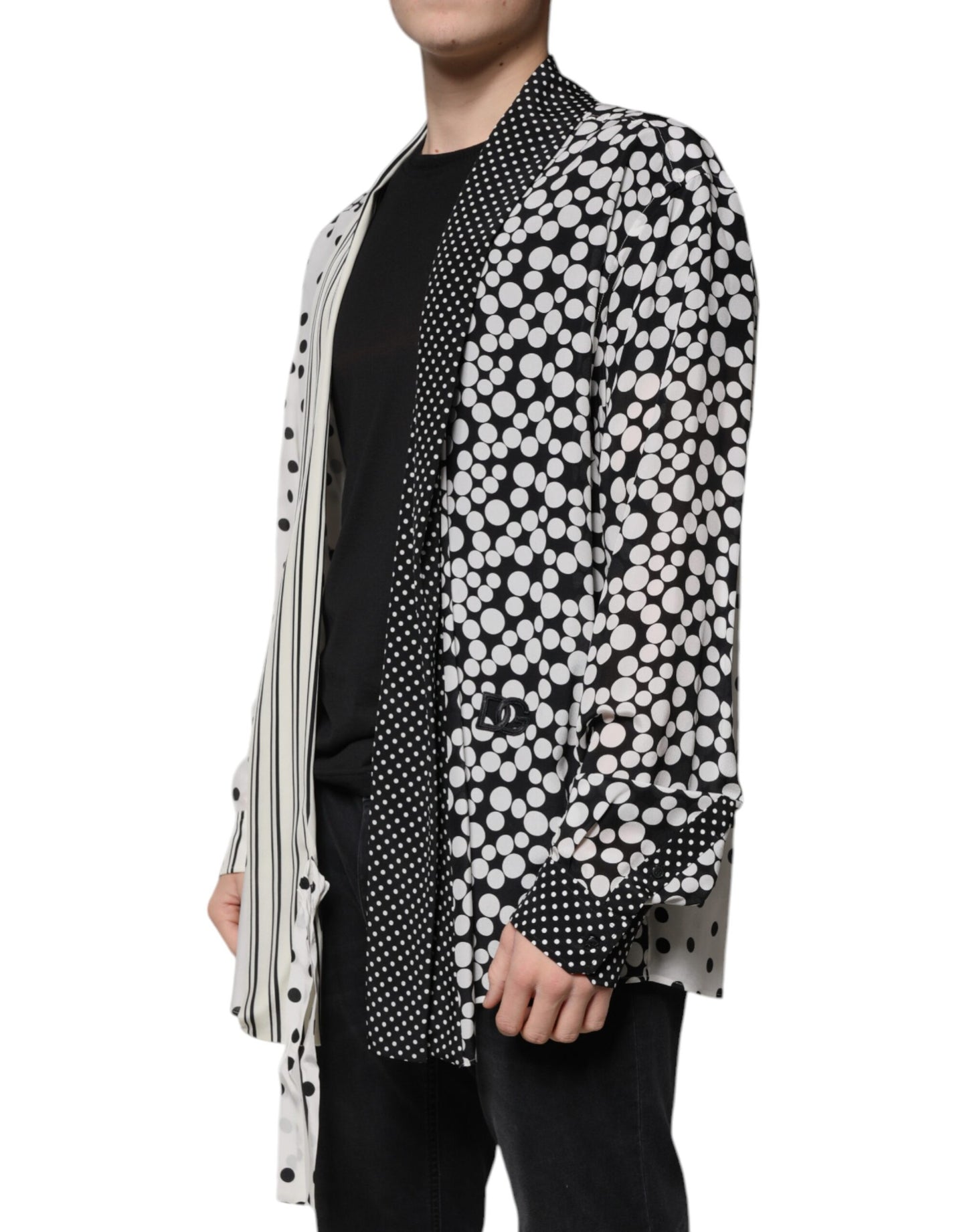 Dolce &amp; Gabbana Svart Vit Prickig Sidenskjorta Herr Casual