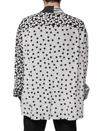 Dolce &amp; Gabbana Svart Vit Prickig Sidenskjorta Herr Casual