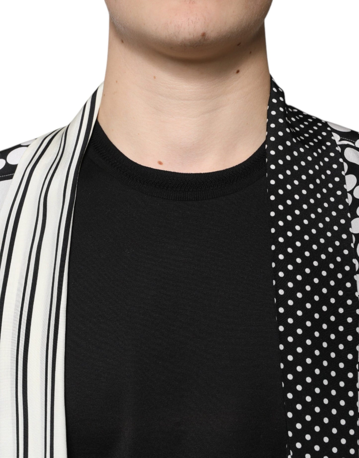 Dolce &amp; Gabbana Svart Vit Prickig Sidenskjorta Herr Casual