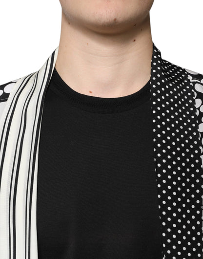 Dolce &amp; Gabbana Svart Vit Prickig Sidenskjorta Herr Casual