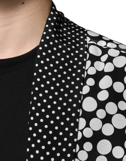 Dolce &amp; Gabbana Svart Vit Prickig Sidenskjorta Herr Casual