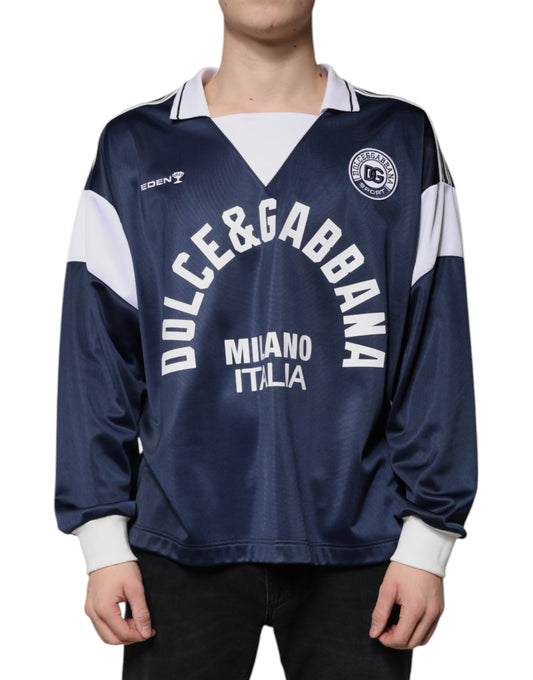 Dolce &amp; Gabbana Blå Vit Milano Långärmad Jersey T-shirt