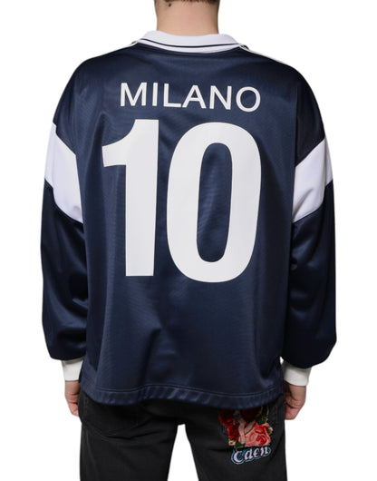Dolce &amp; Gabbana Blå Vit Milano Långärmad Jersey T-shirt