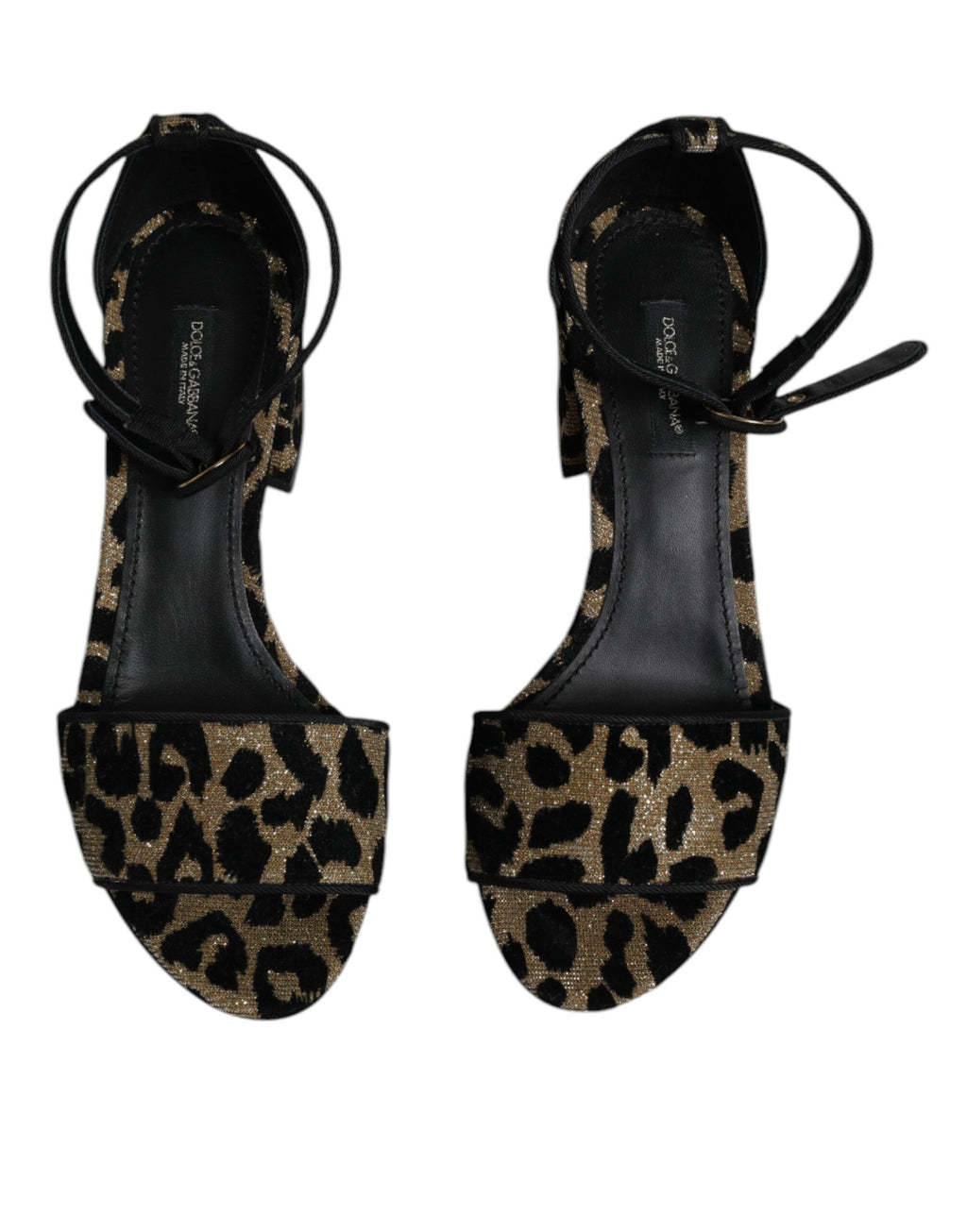 Guldfärgade Leopardfärgade Lurex Ankelremmar Klackskor Sandaler