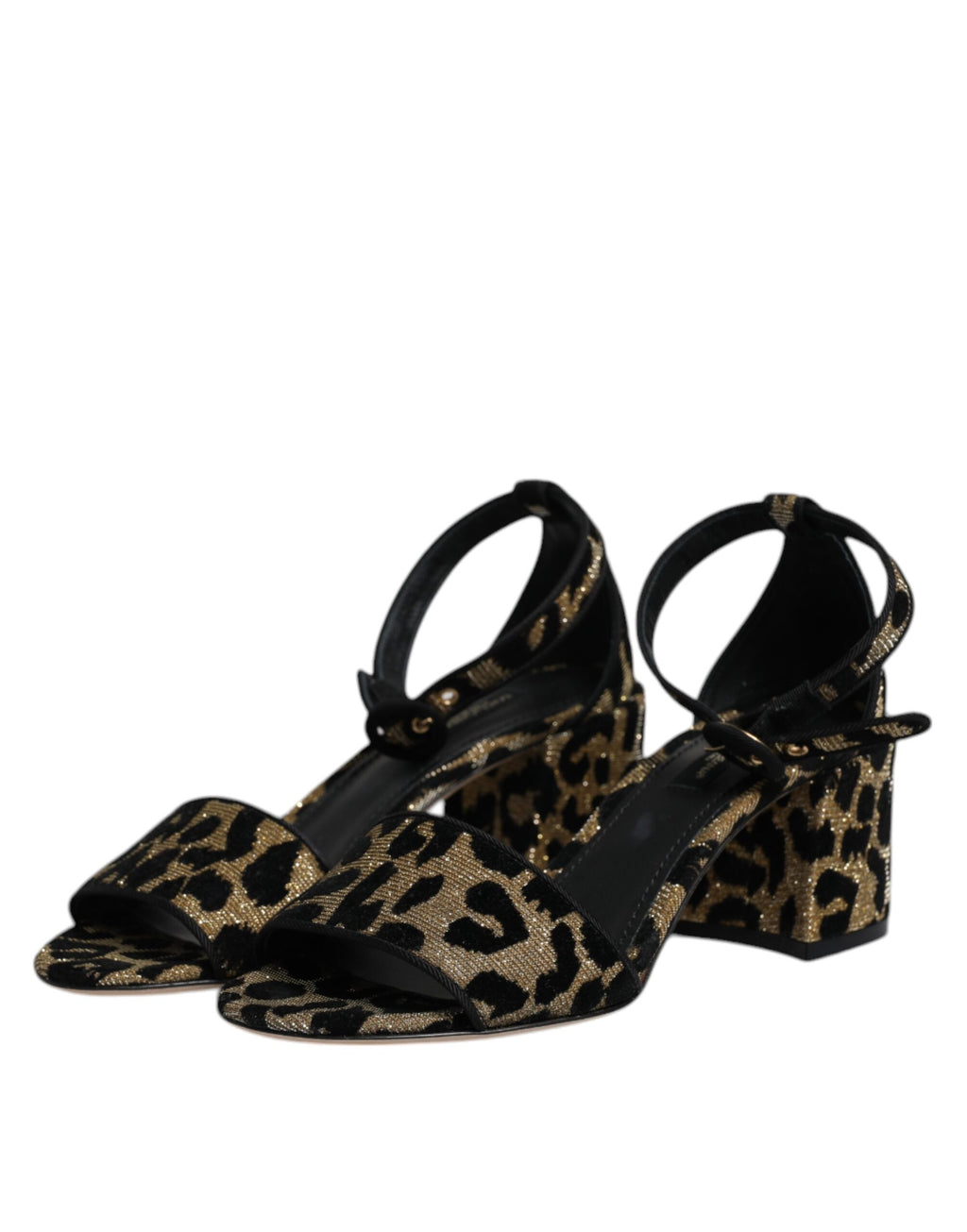 Guldfärgade Leopardfärgade Lurex Ankelremmar Klackskor Sandaler