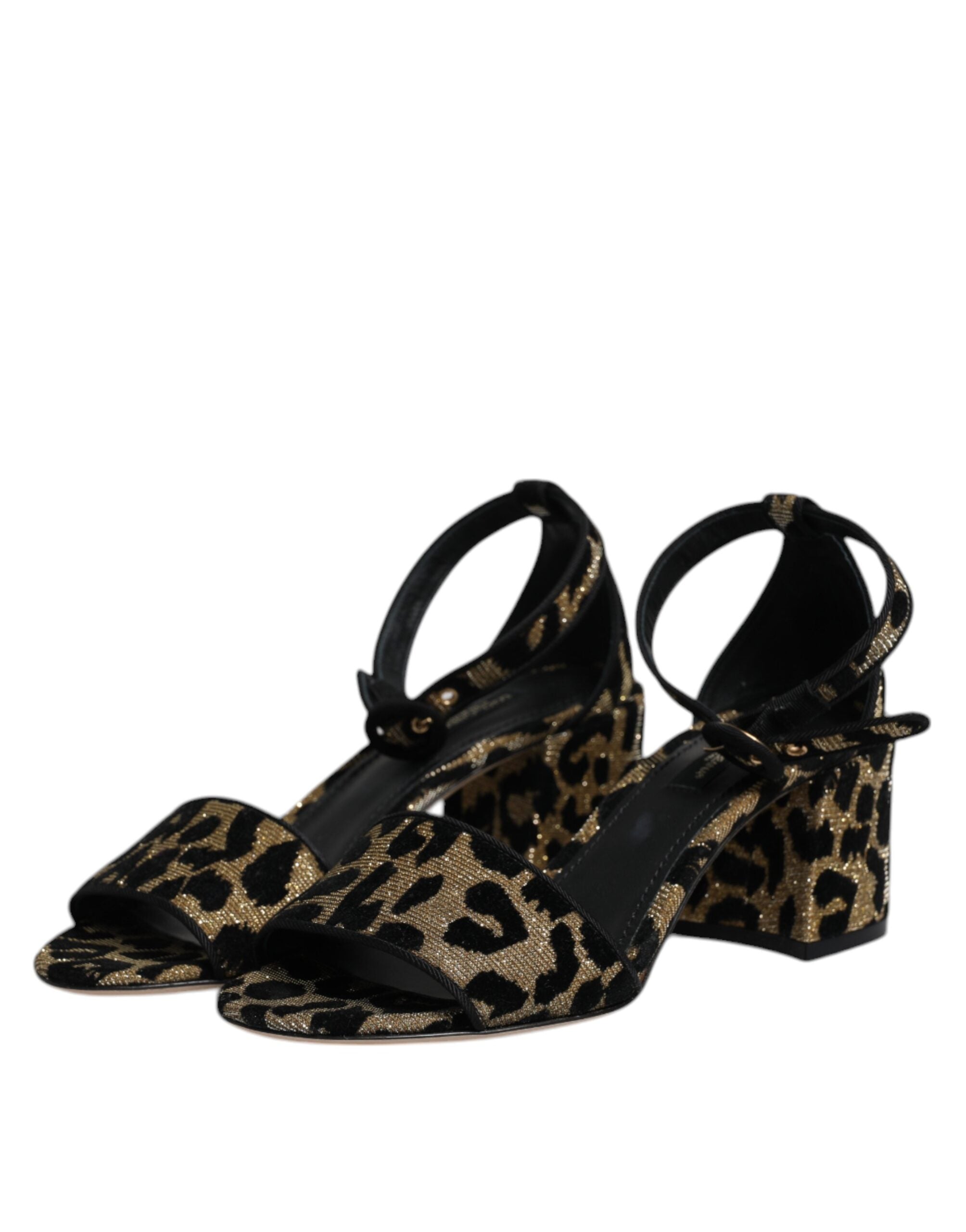 Gull Leopard Lurex Ankelrem Hæler Sandaler Sko