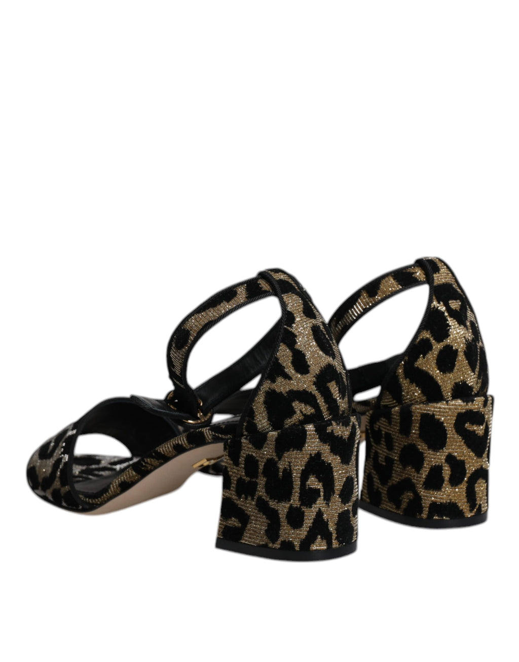Guldfärgade Leopardfärgade Lurex Ankelremmar Klackskor Sandaler