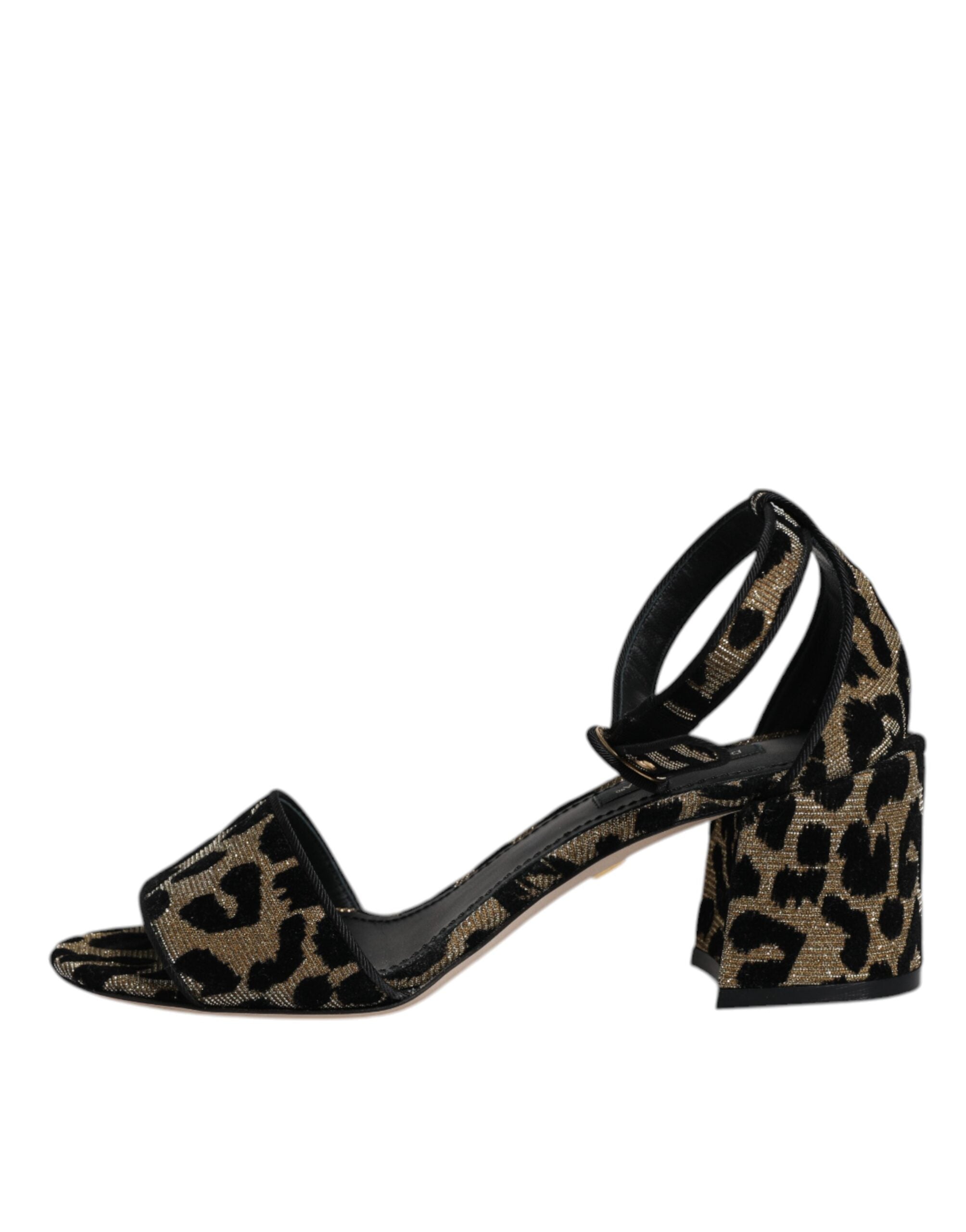Gull Leopard Lurex Ankelrem Hæler Sandaler Sko
