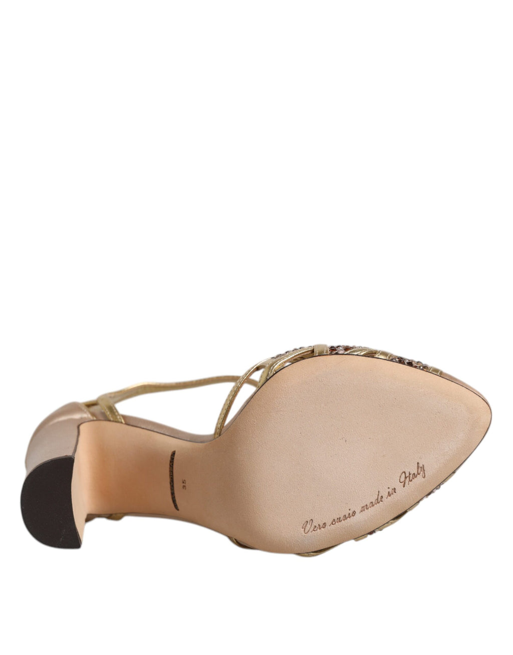 Beige krystallpyntede pumps i satengskinn