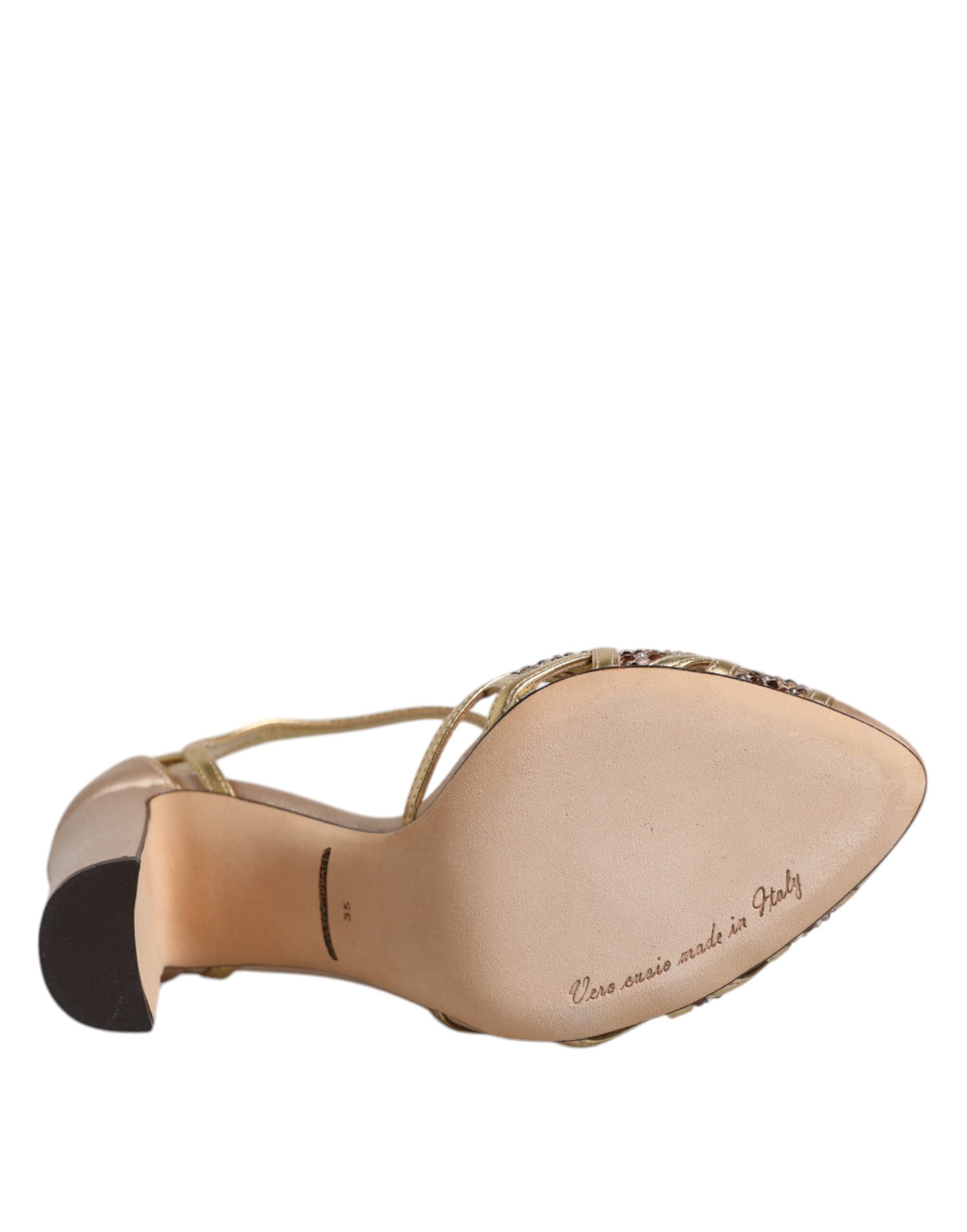 Beige krystallpyntede pumps i satengskinn