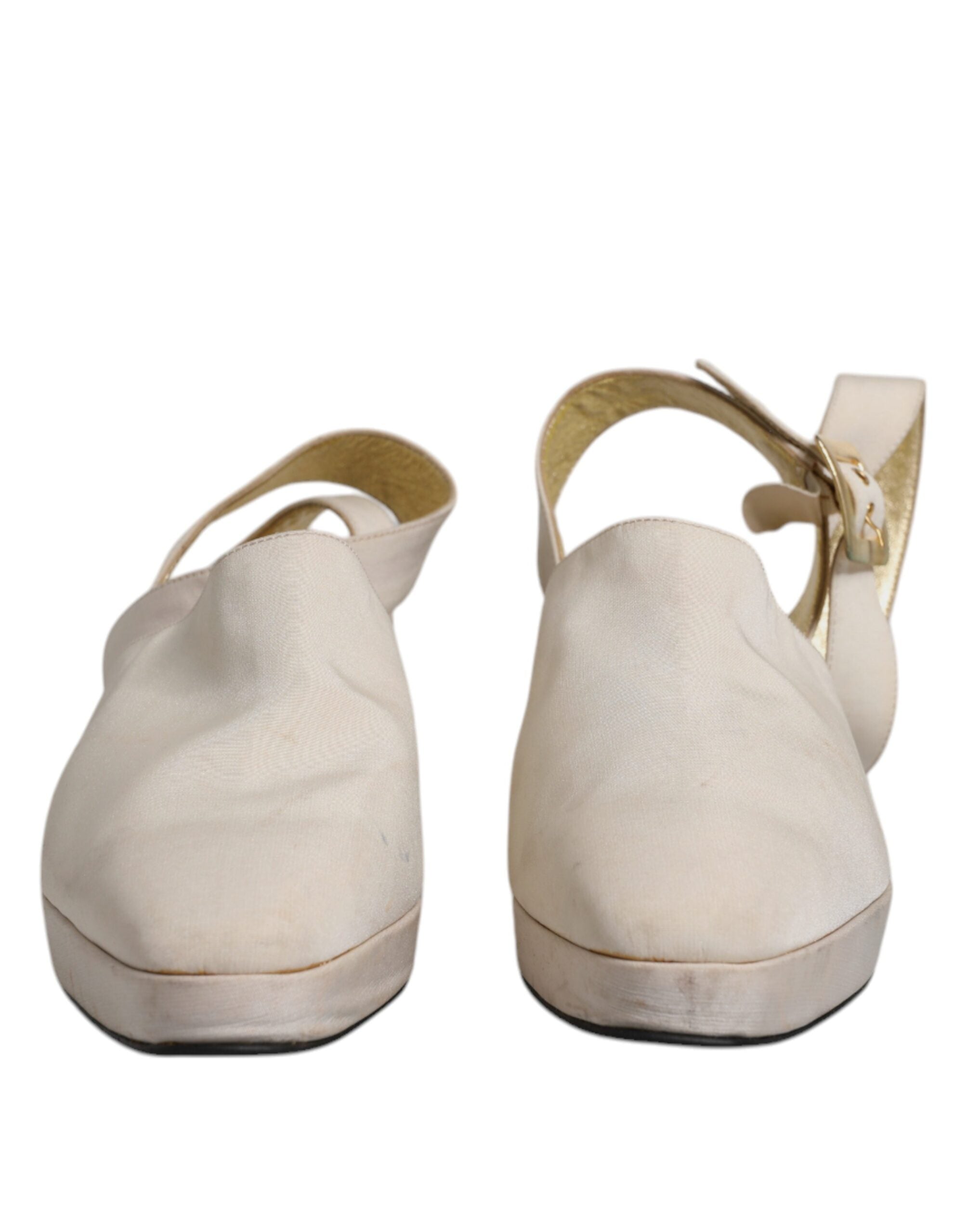 Off White Block Heels Slingback Sandaler Skor