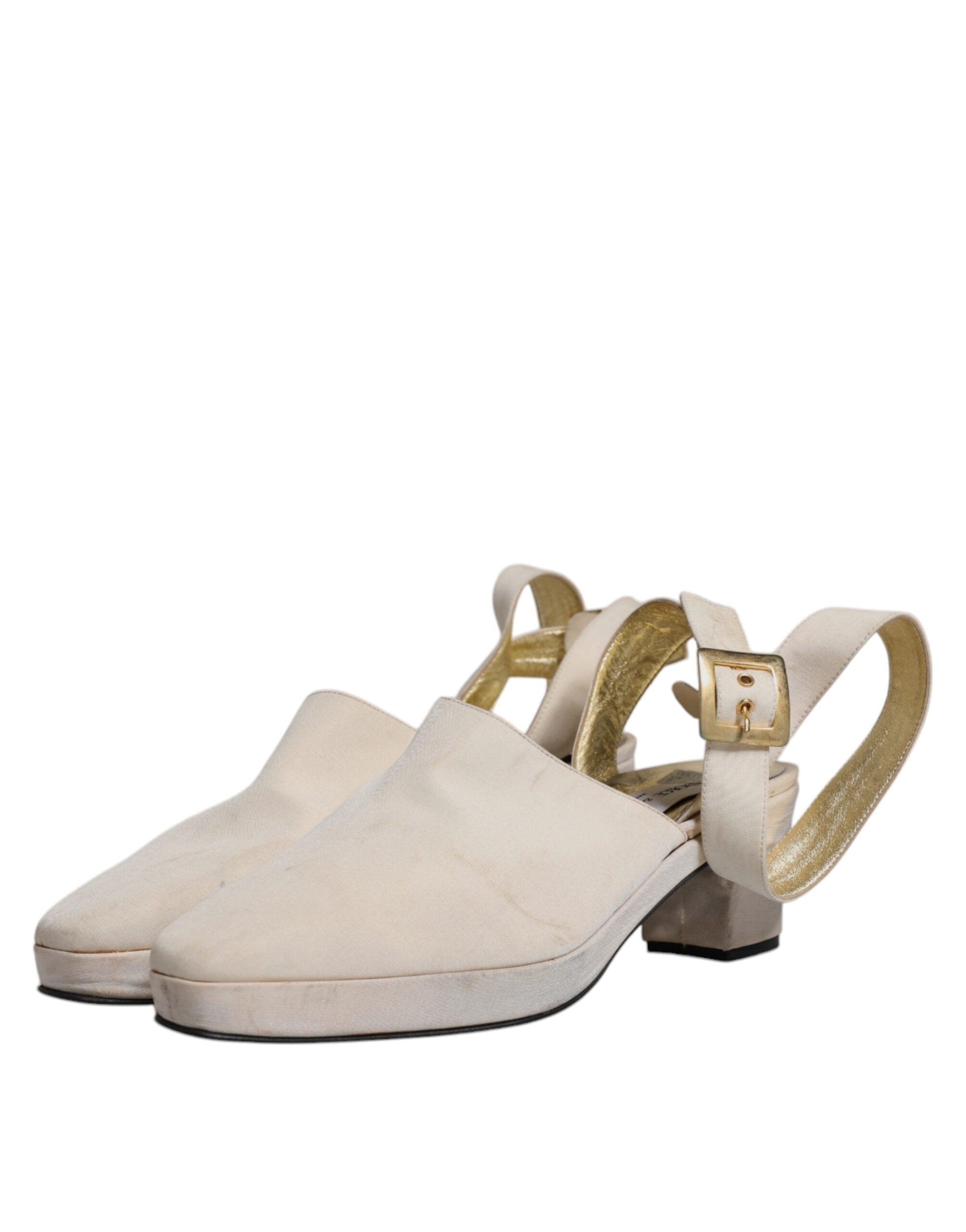 Off White Block Heels Slingback Sandaler Skor