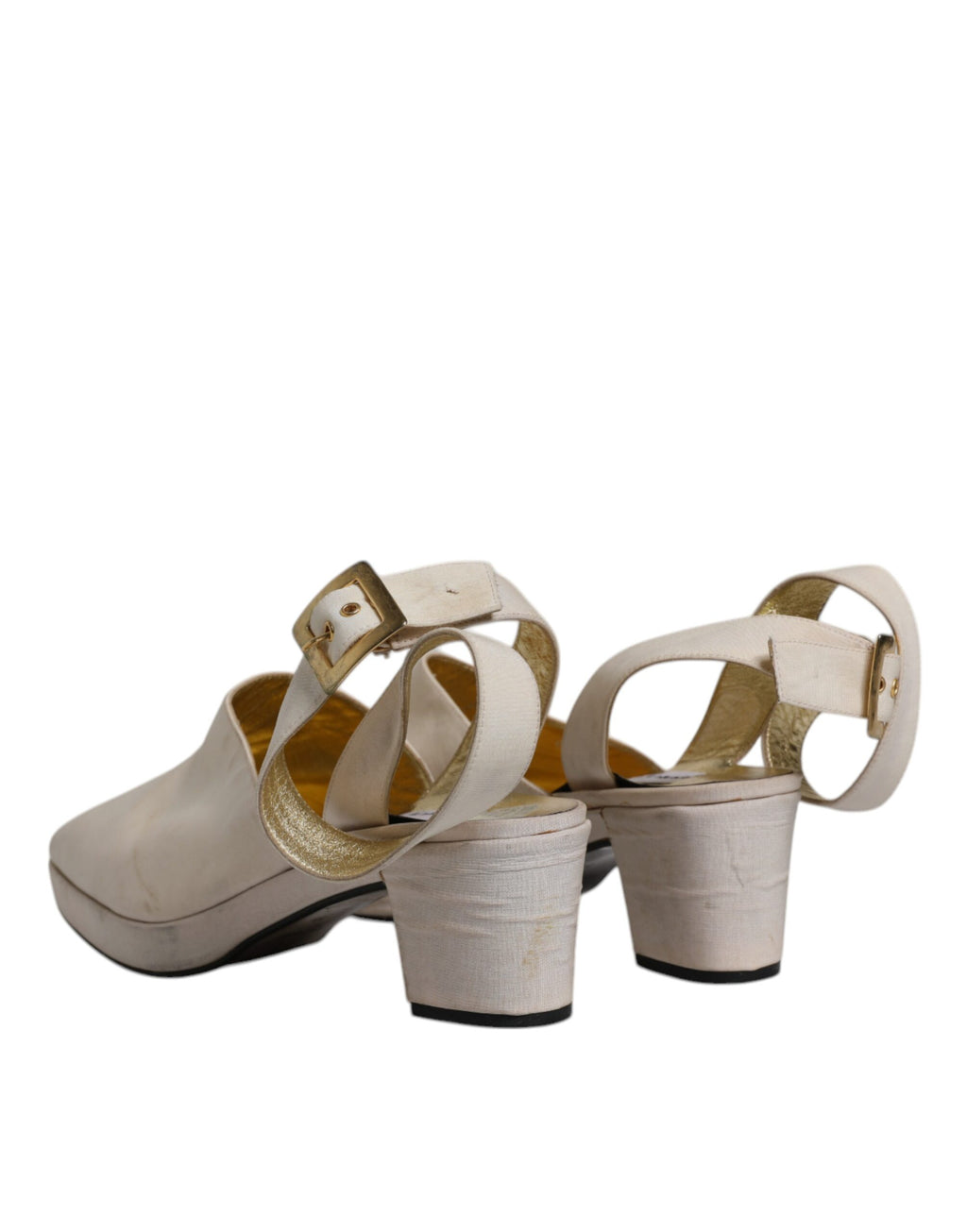 Off White Block Heels Slingback Sandaler Sko