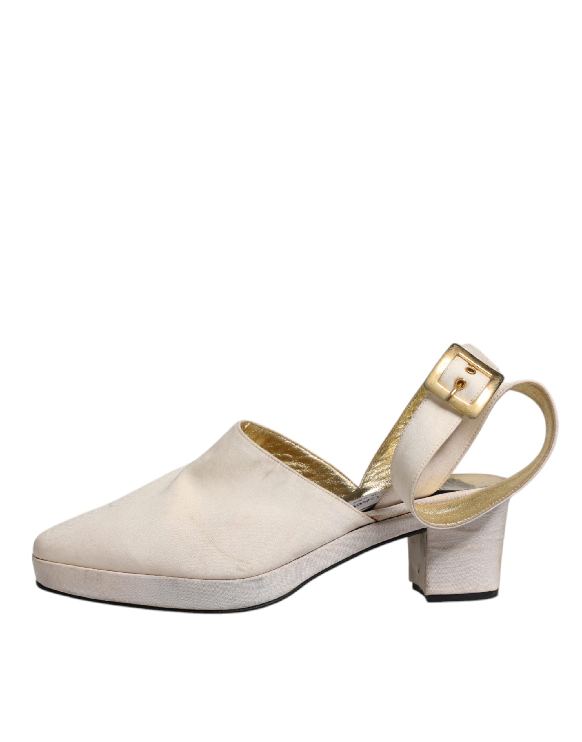 Off White Block Heels Slingback Sandaler Skor