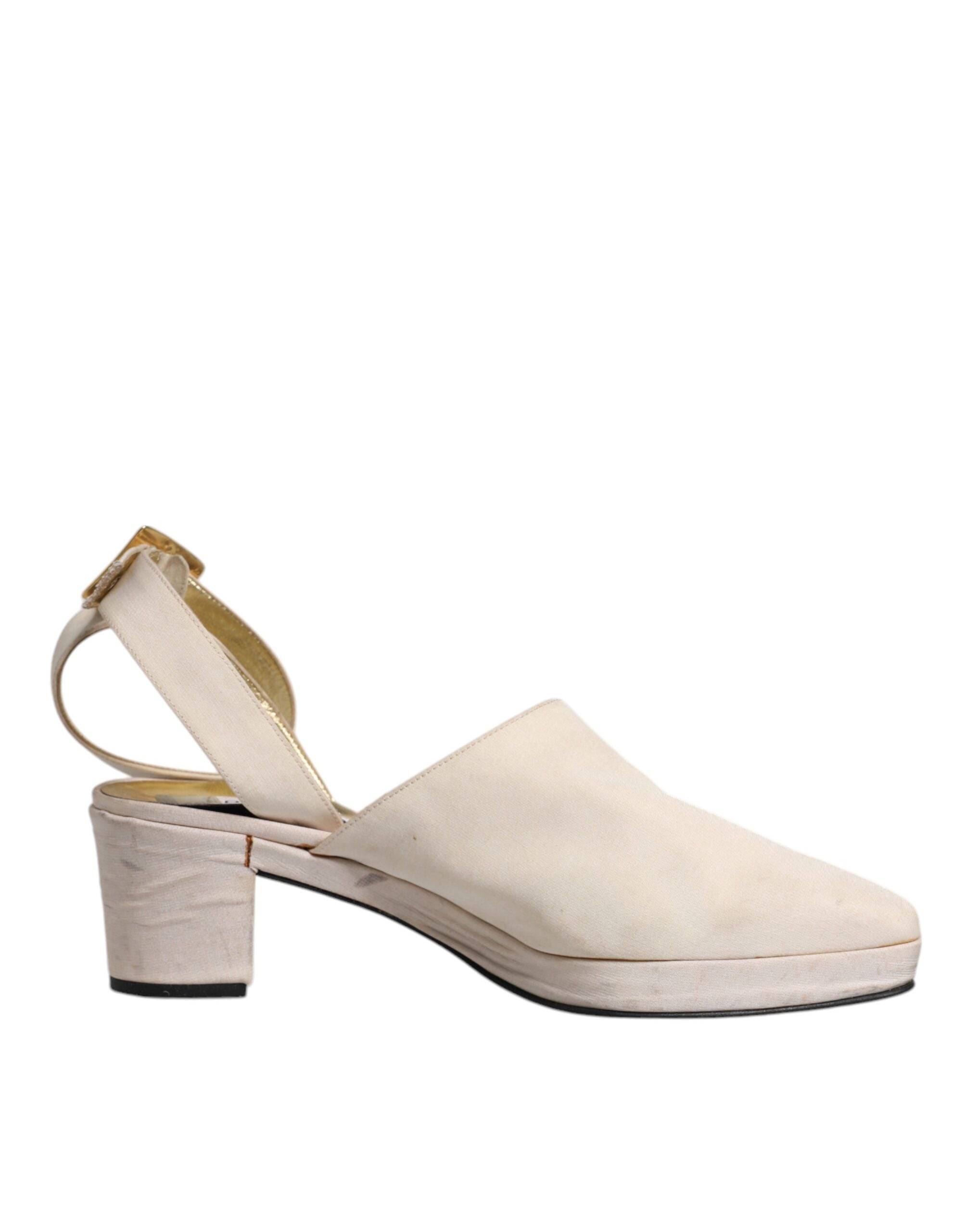 Off White Block Heels Slingback Sandaler Skor