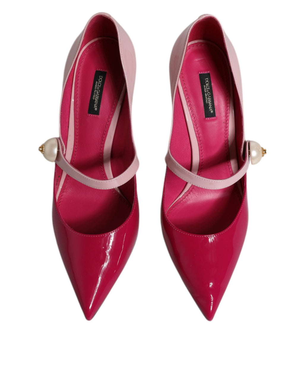 Tvåfärgade rosa läderskor med Mary Jane-klack och pumps
